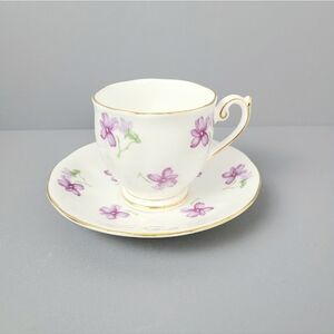 Princess Anne 5820 Fine Bone China Light Purple Flower Vintage Teacup Saucer Set